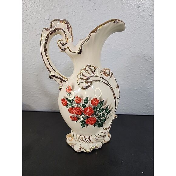 VINTAGE, GILDED, ORNATE CERAMIC,‎ PITCHER/JUG/FLORAL VASE, SINGLE ROSE, - Picture 1 of 7